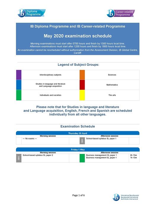 2020年5月IB考试时间