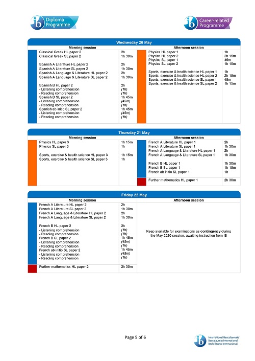 2020年5月IB考试时间